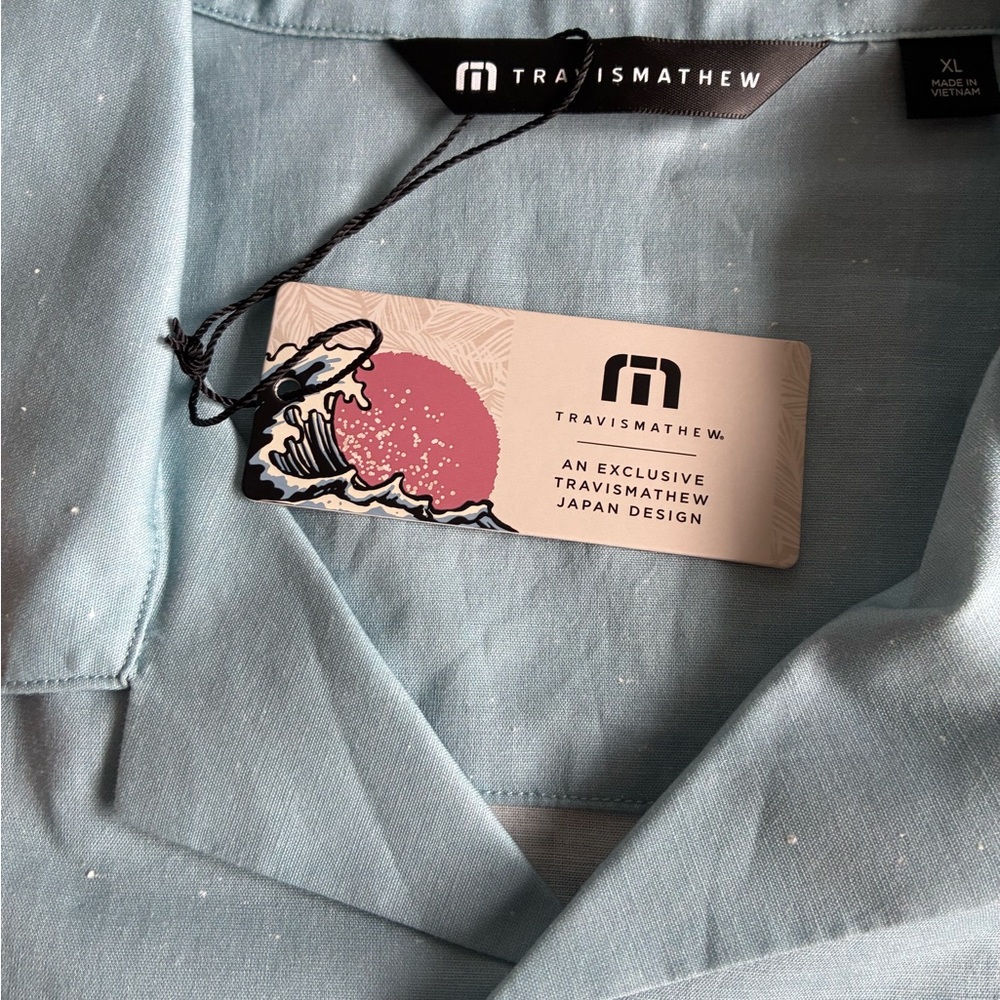 Travis Mathew Windy Bay Short Sleeve Dusty Blue Button-Up Shirt Size XL NWT - Picture 9 of 11